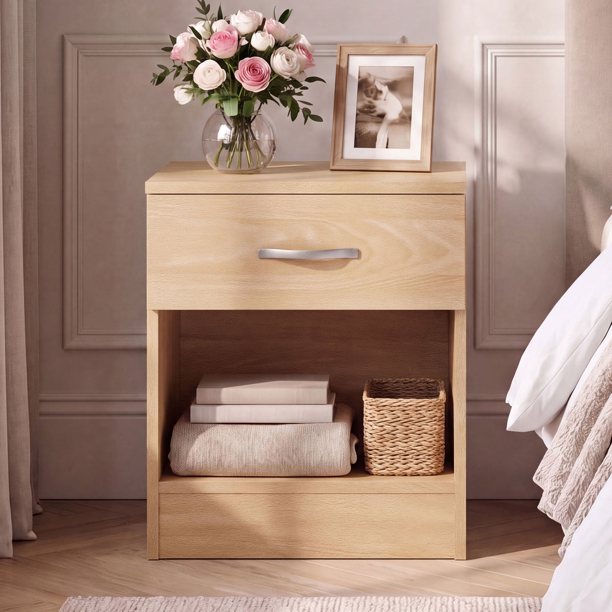 Riano 1 Drawer Bedside Chest Set Pine Bedroom Storage Unit