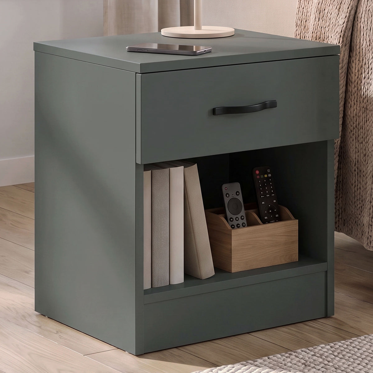 Riano 1 Drawer Bedside Chest Set Green Bedroom Storage Unit