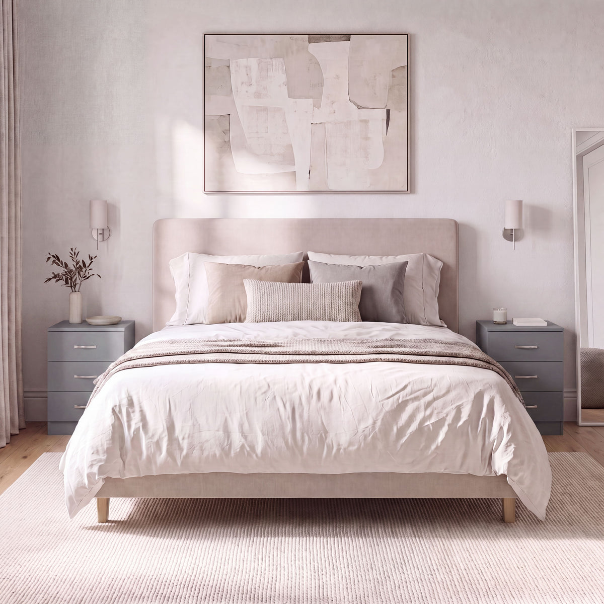 Riano 3 Drawer Bedside Chest Set Grey Bedroom Storage Unit