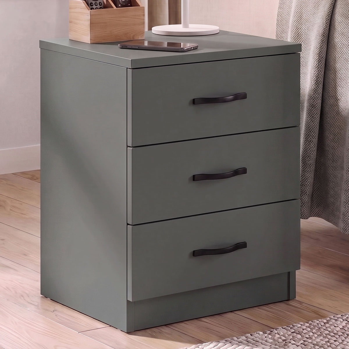 Riano 3 Drawer Bedside Chest Set Green Bedroom Storage Unit