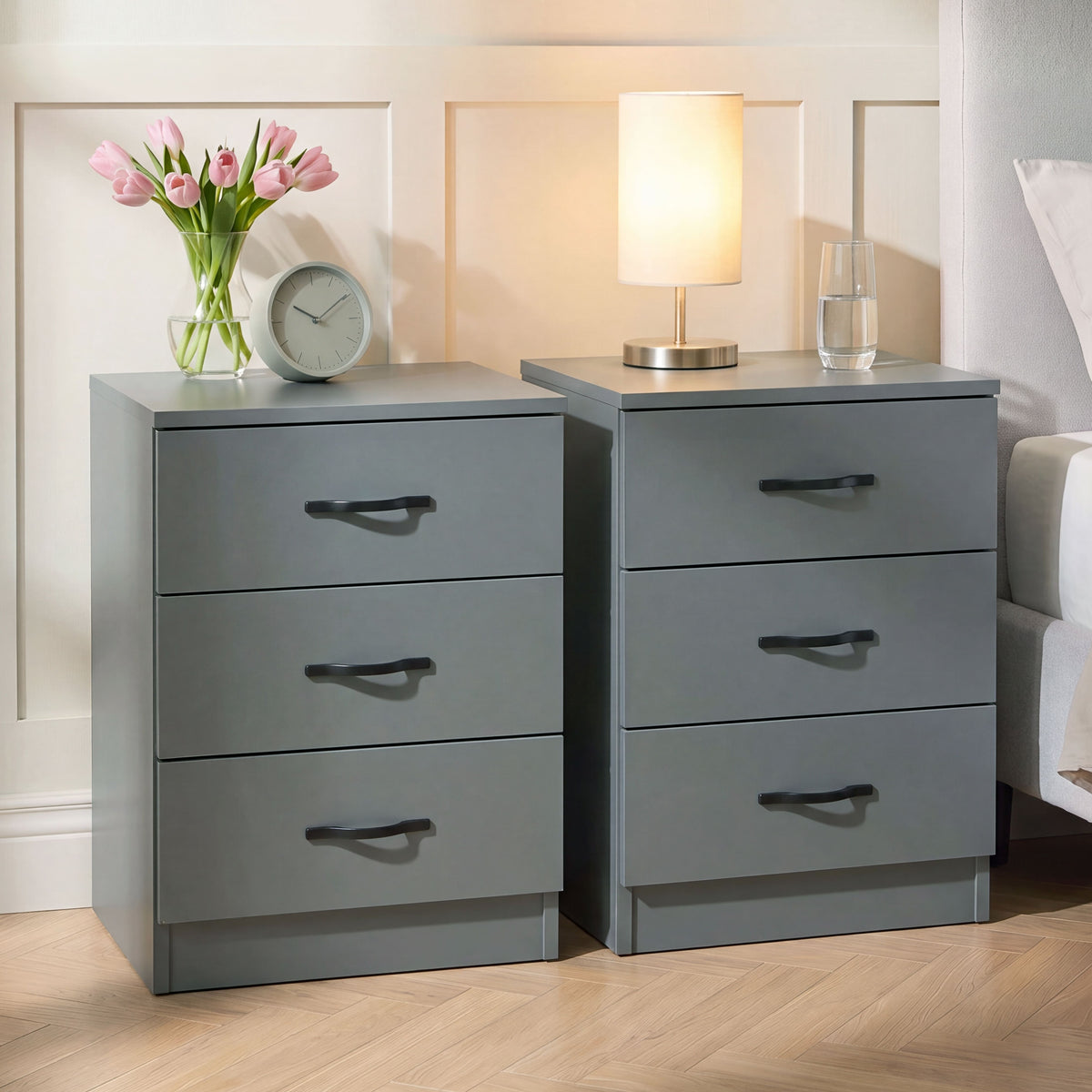 Riano 3 Drawer Bedside Chest Set Green Bedroom Storage Unit