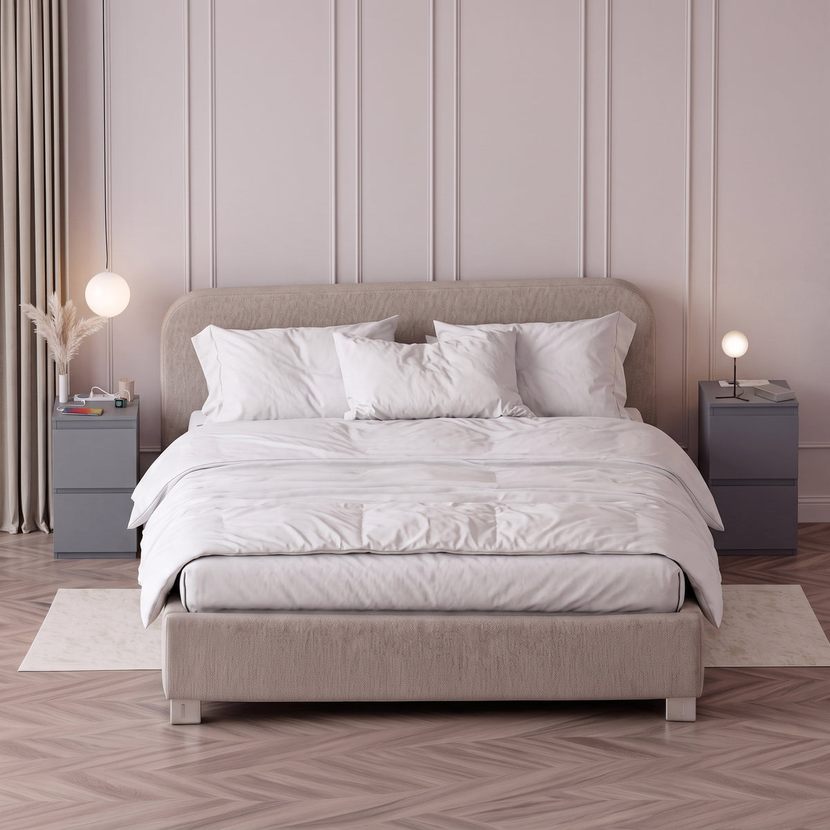 Denver 2 Drawer Bedside Chest Table with Power Outlet, Set of 2, Grey