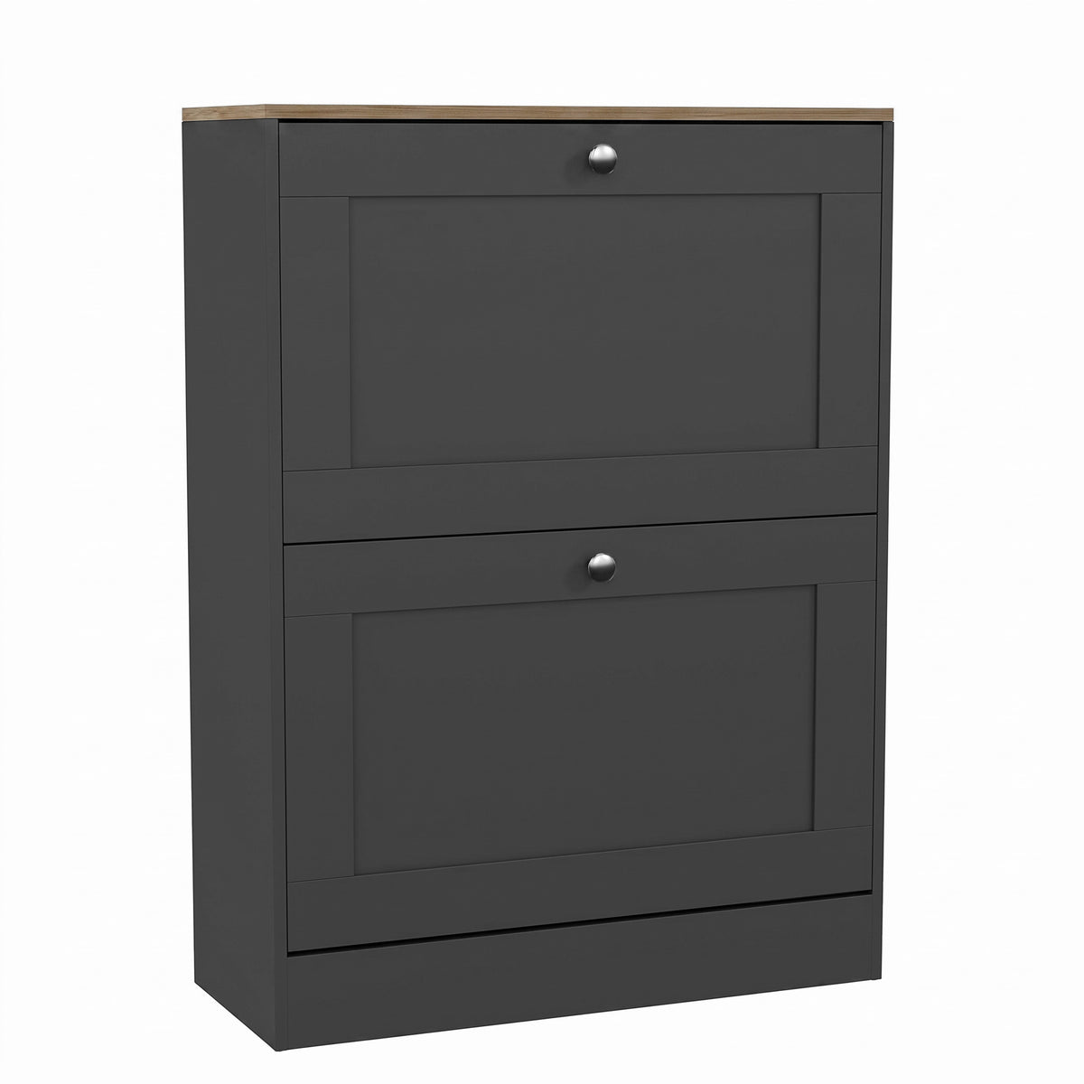 2 Drawer Shoe Cabinet, Charcoal Grey & Oak
