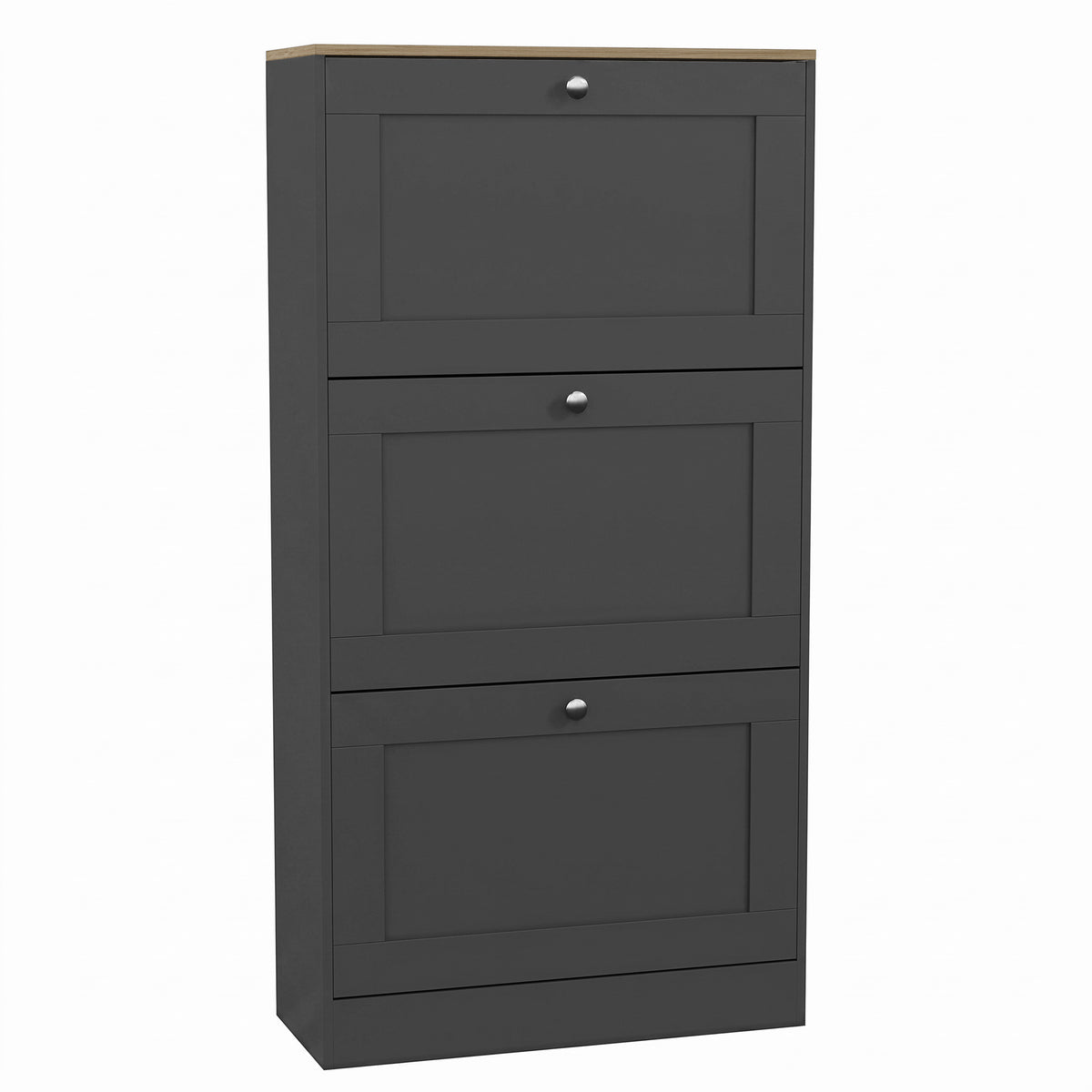 3 Drawer Shoe Cabinet, Charcoal Grey & Oak