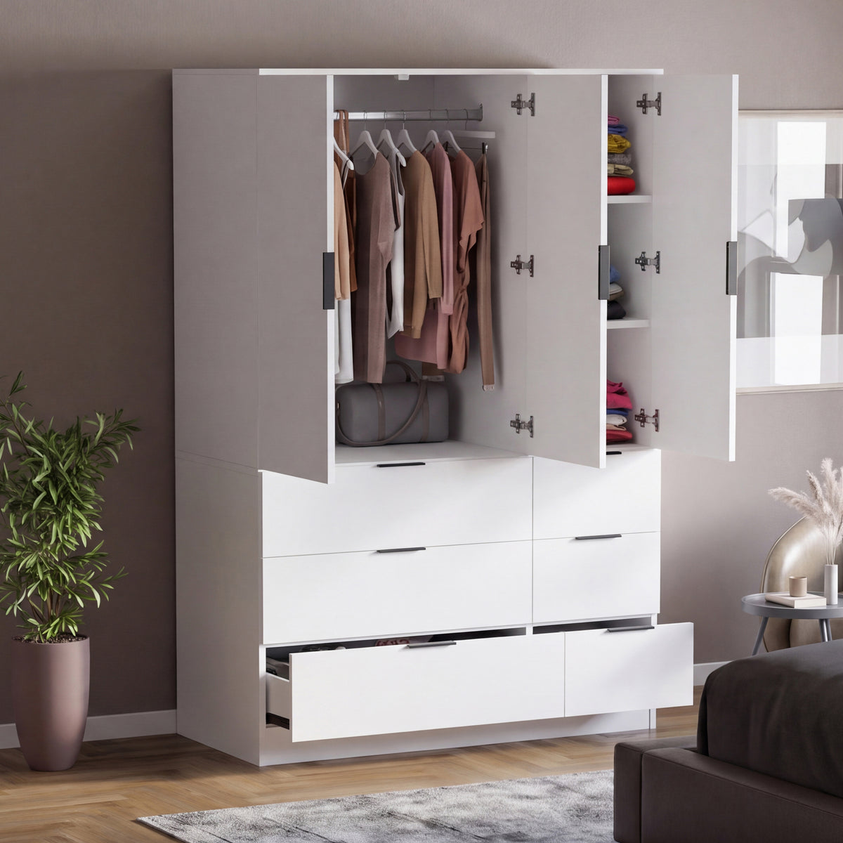 Trega 3 Door 6 Drawer Wardrobe, White