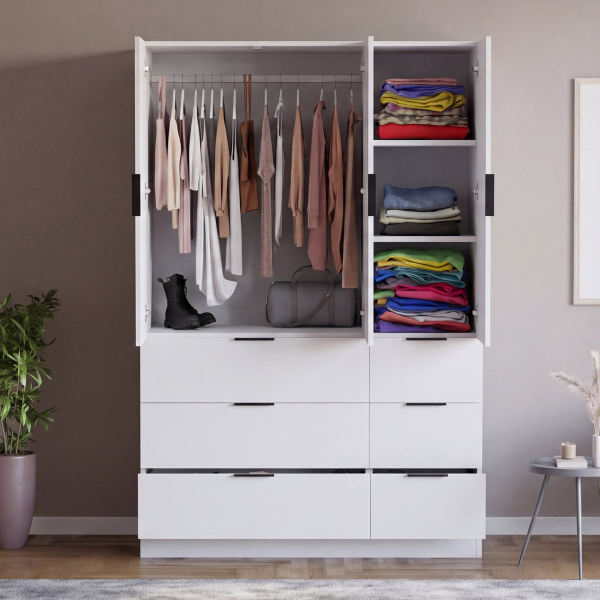 Trega 3 Door 6 Drawer Wardrobe, White