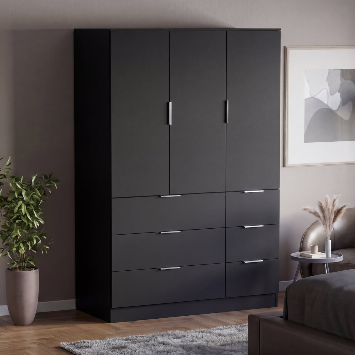 Trega 3 Door 6 Drawer Wardrobe, Black