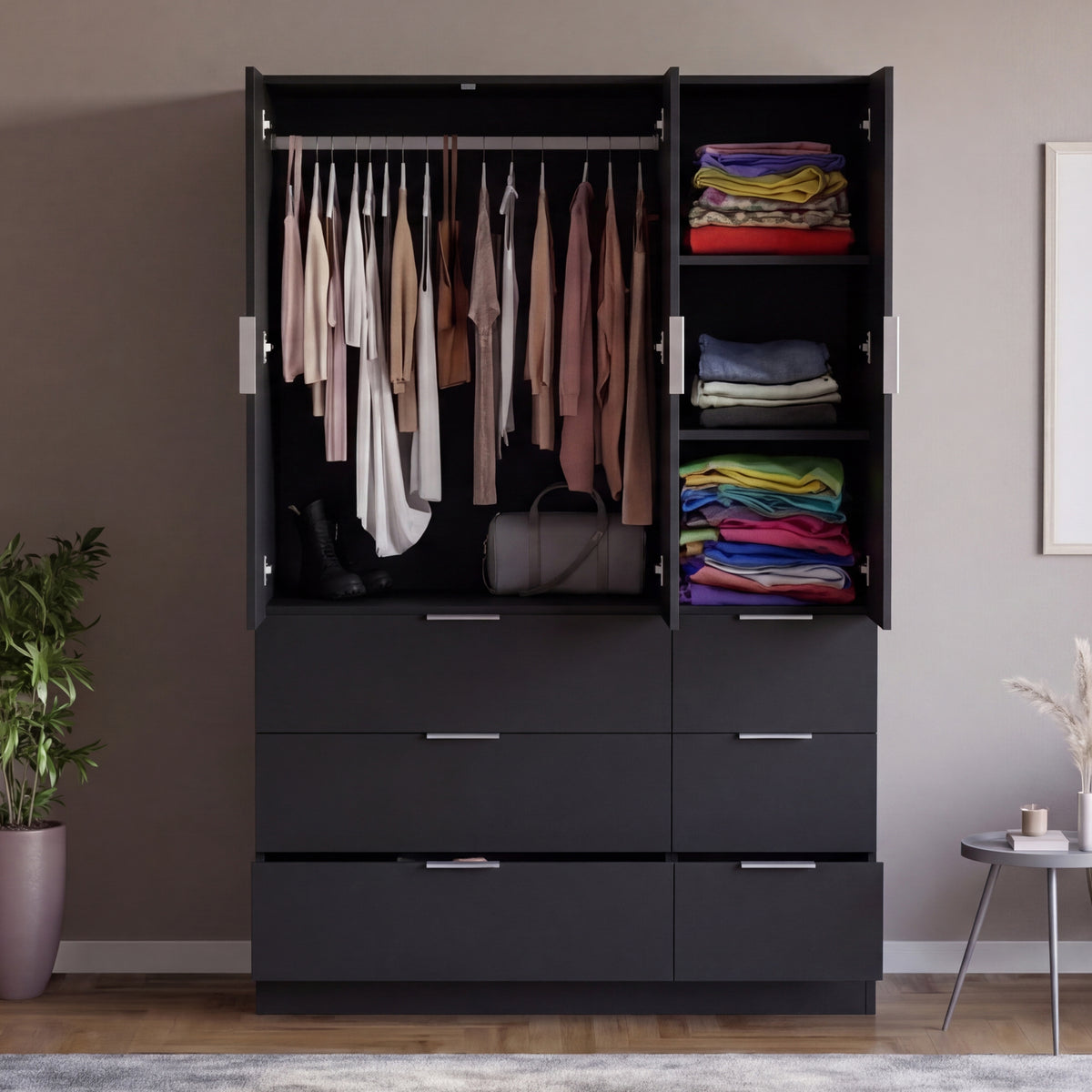 Trega 3 Door 6 Drawer Wardrobe, Black