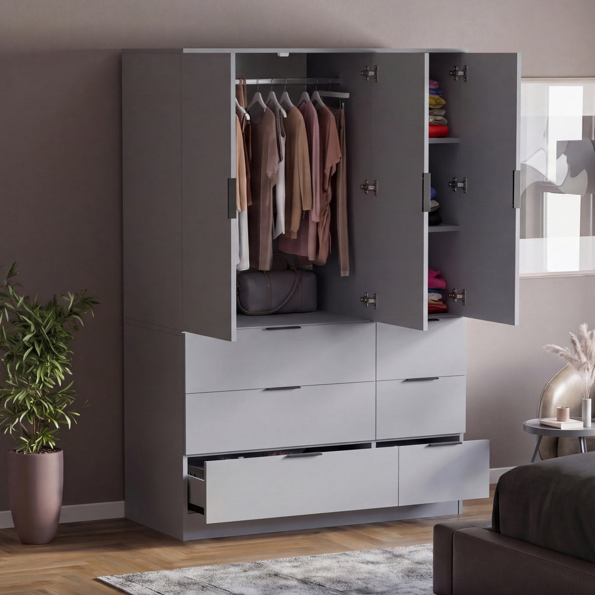Trega 3 Door 6 Drawer Wardrobe, Grey