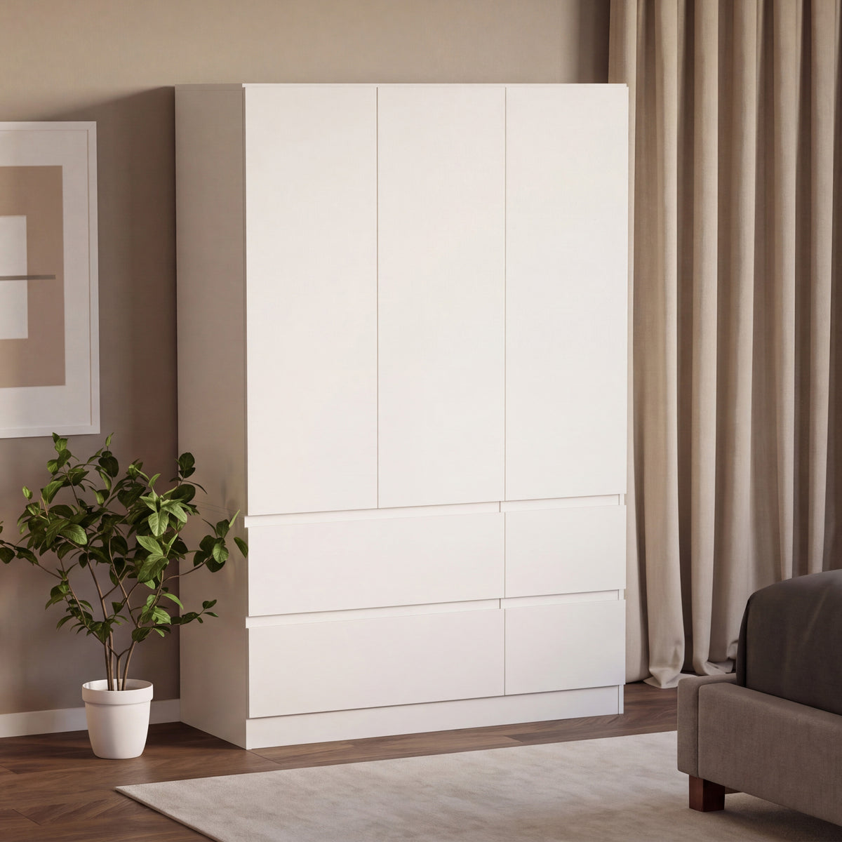 Denver 3 Door 4 Drawer Wardrobe, White