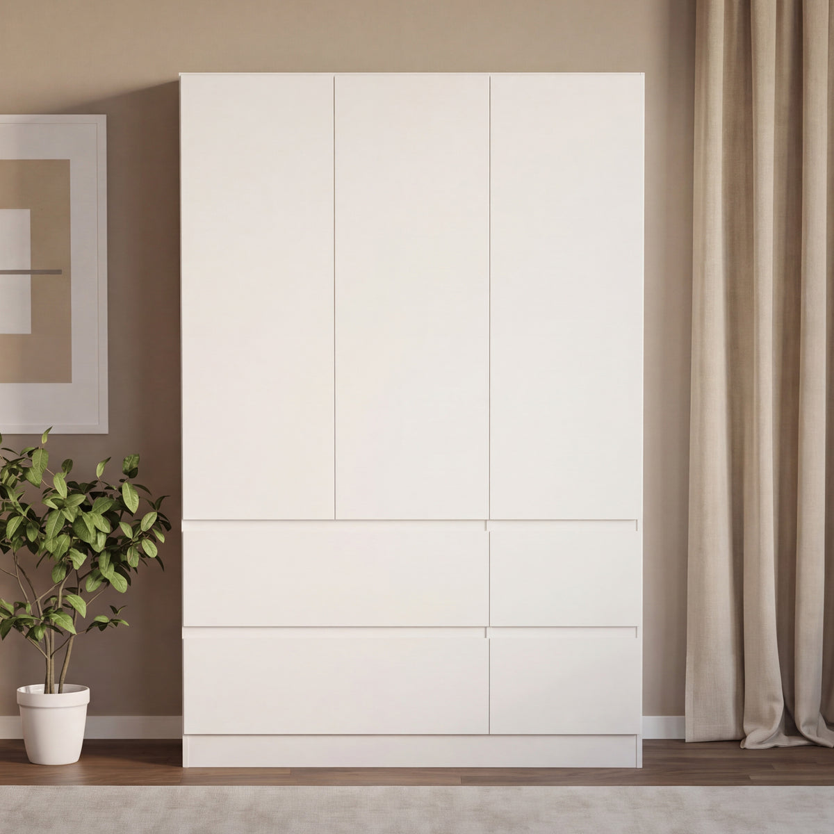 Denver 3 Door 4 Drawer Wardrobe, White