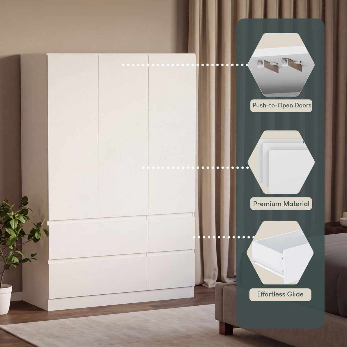 Denver 3 Door 4 Drawer Wardrobe, White