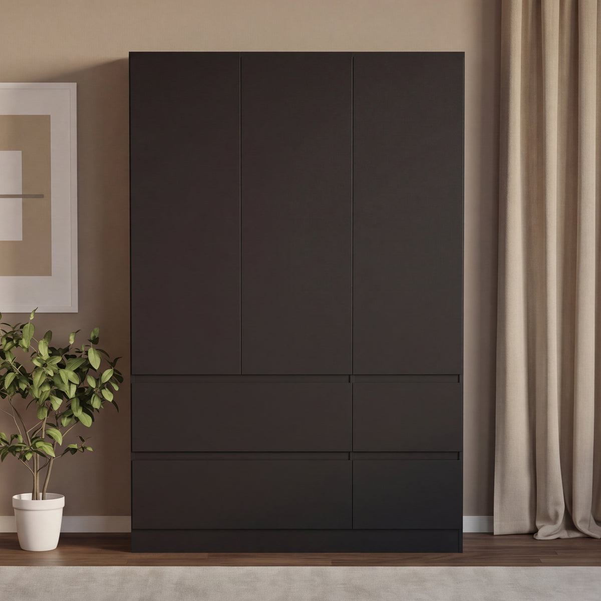 Denver 3 Door 4 Drawer Wardrobe, Black