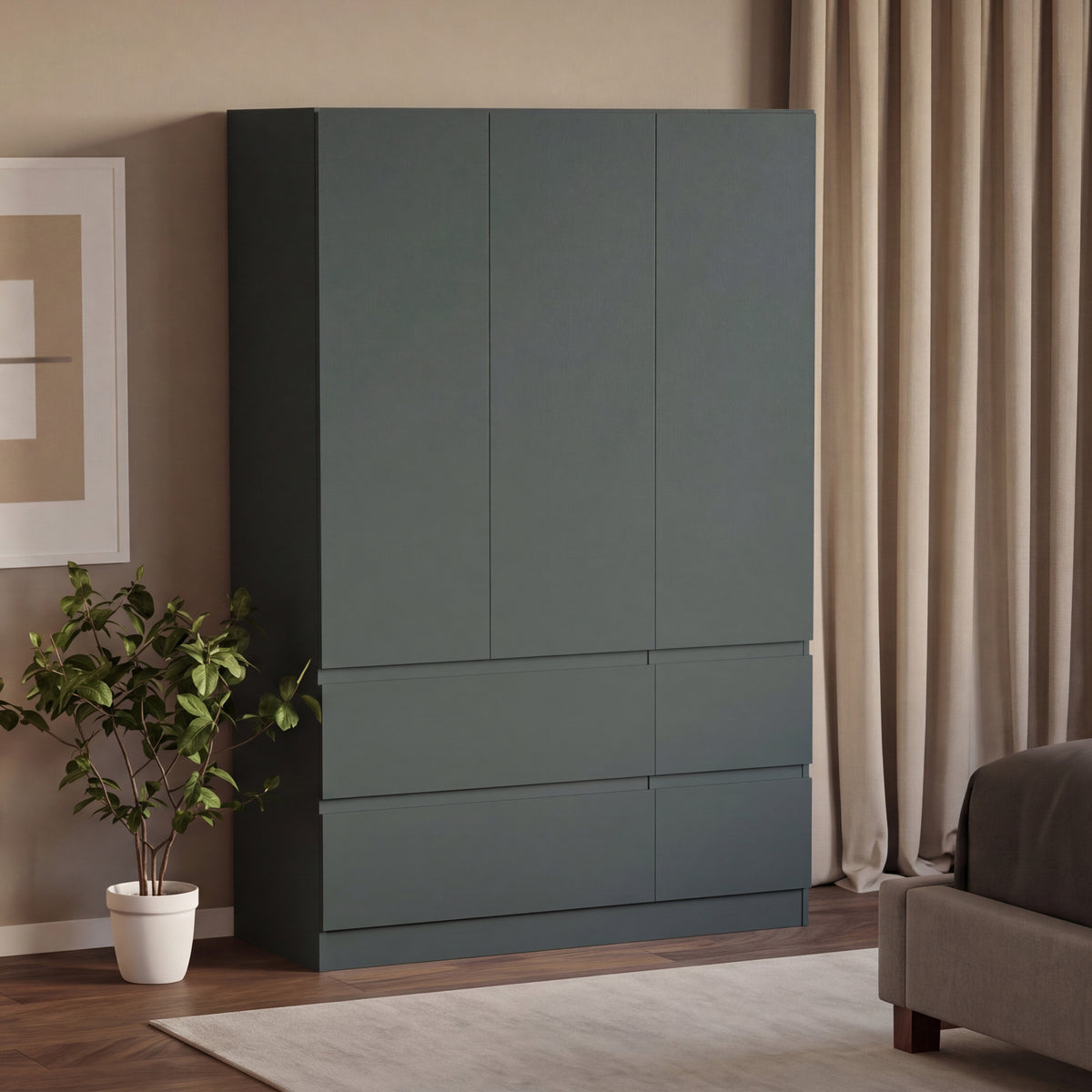 Denver 3 Door 4 Drawer Wardrobe, Jasper Green