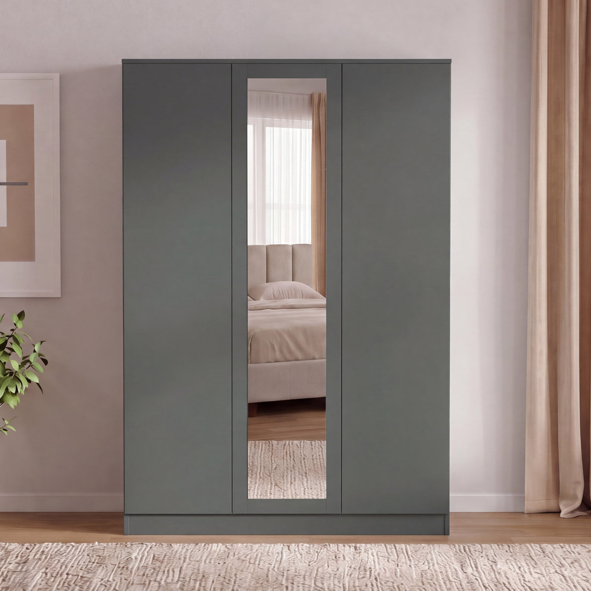 Denver 3 Door Mirrored Wardrobe, Green