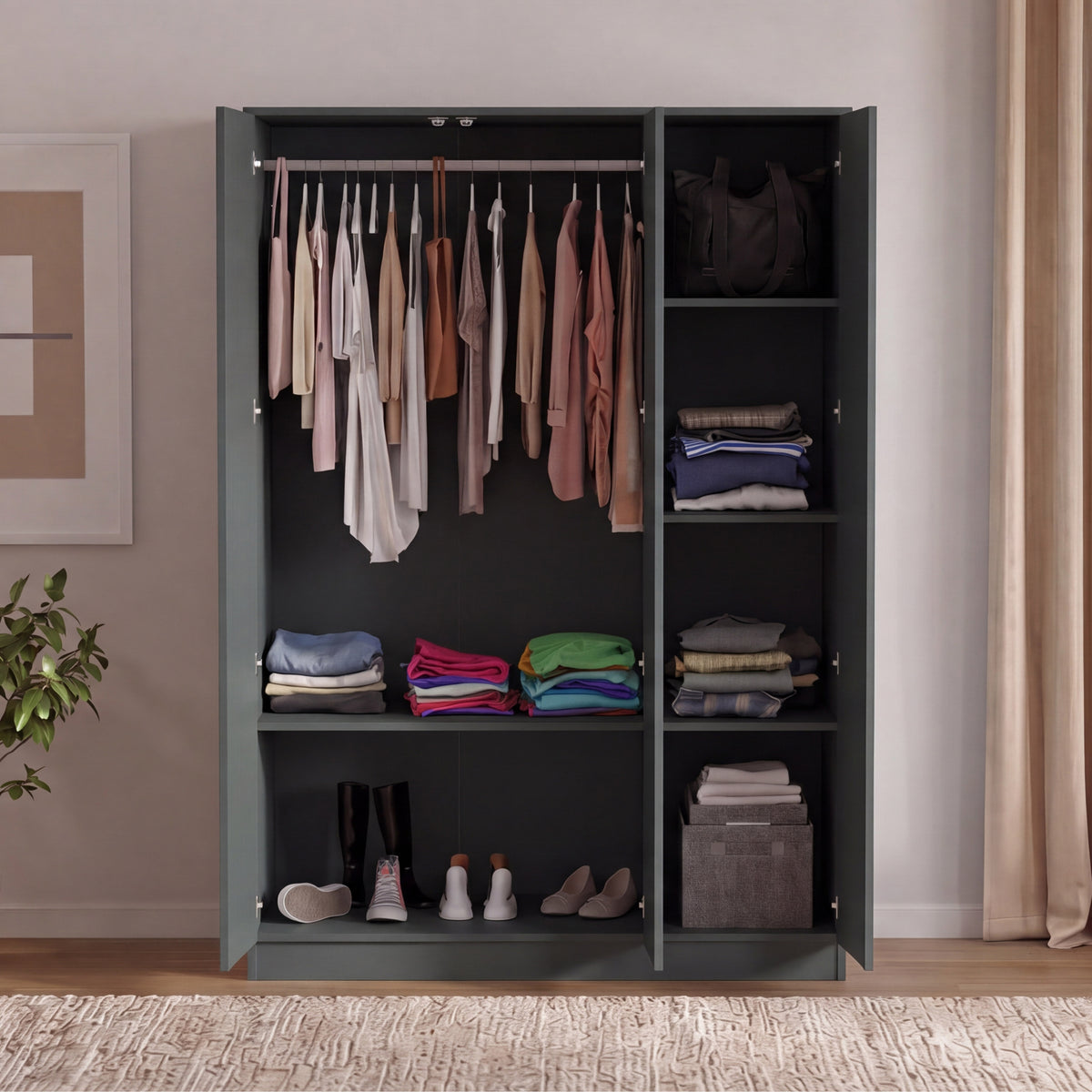 Denver 3 Door Mirrored Wardrobe, Green