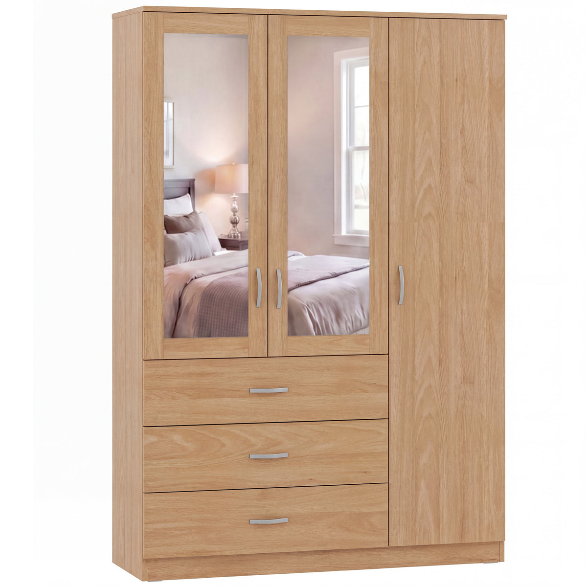 Riano 3 Door 3 Drawer Mirrored Wardrobe, Pine