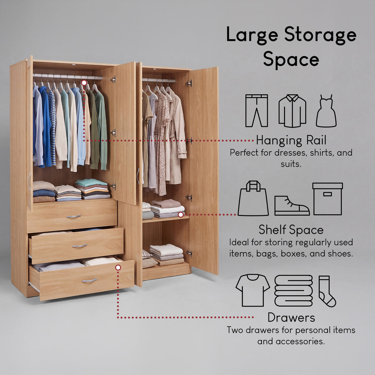 Riano 4 Door 3 Drawer Mirrored Wardrobe – Pine