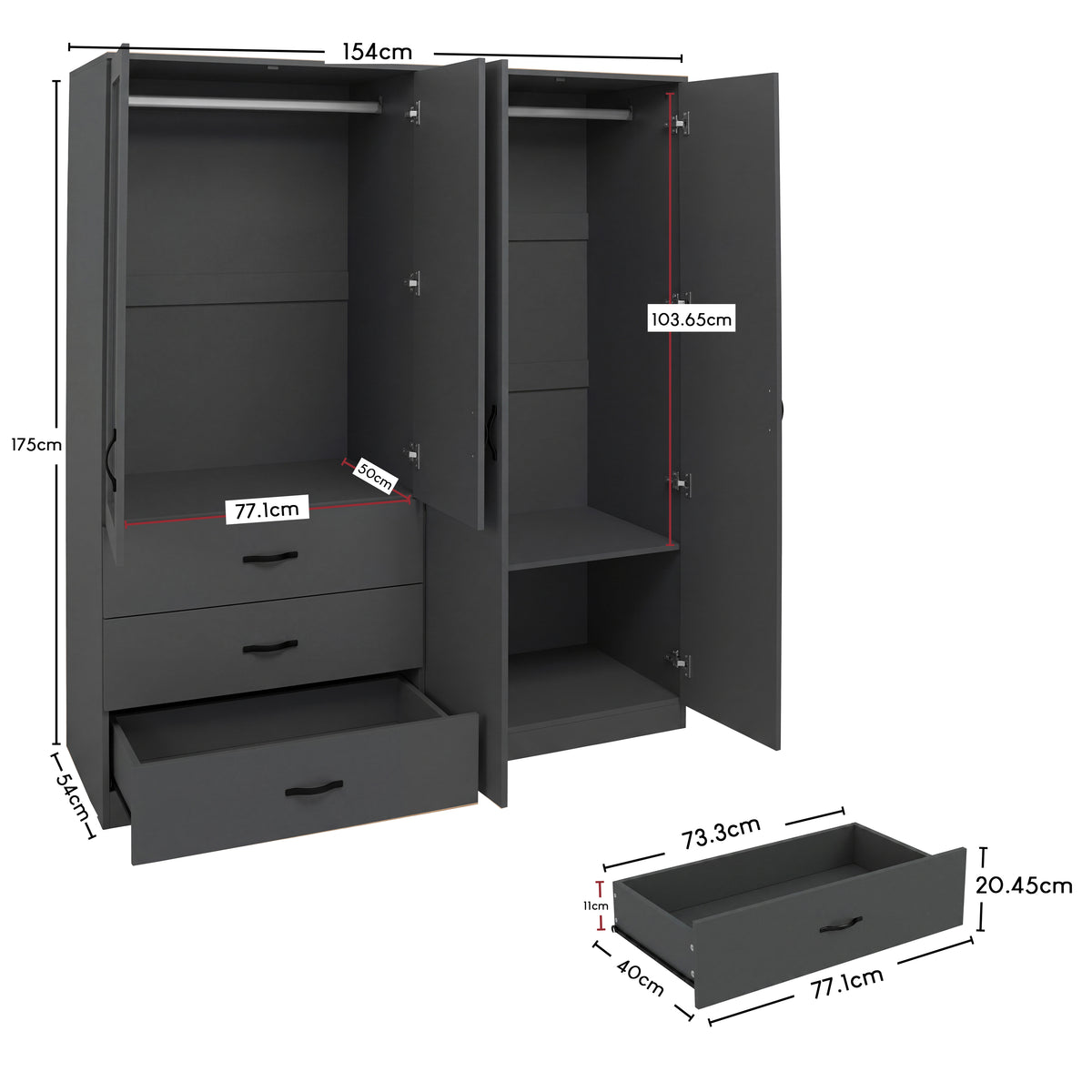 Riano 4 Door 3 Drawer Mirrored Wardrobe – Green