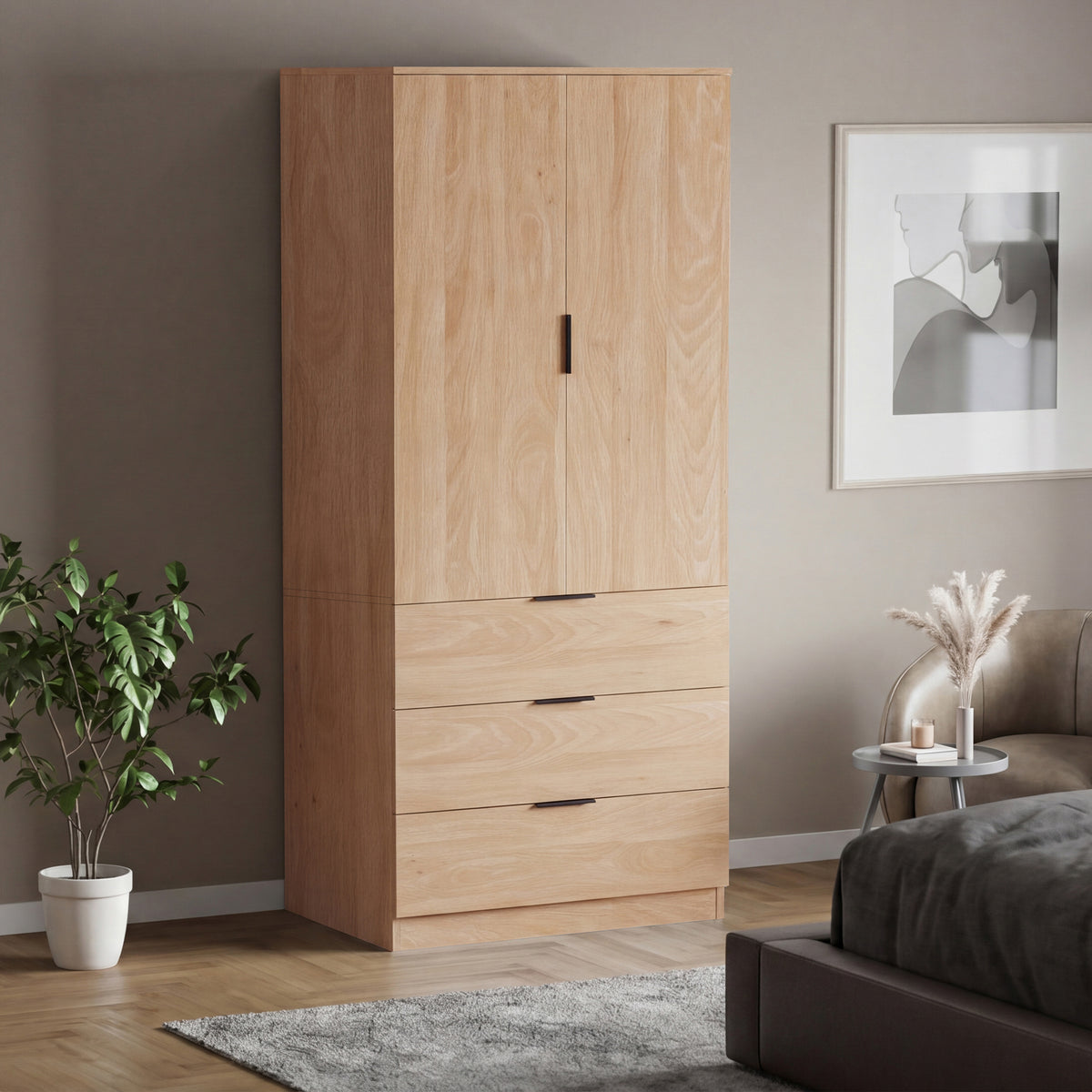 Trega 2 Door 3 Drawer Wardrobe, Pine