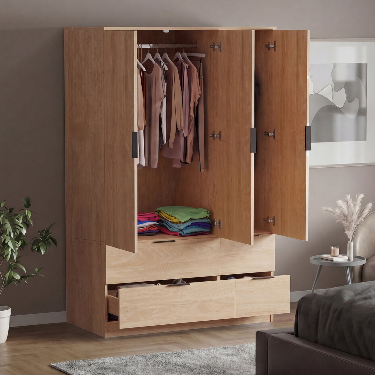 Trega 3 Door 4 Drawer Wardrobe, Pine