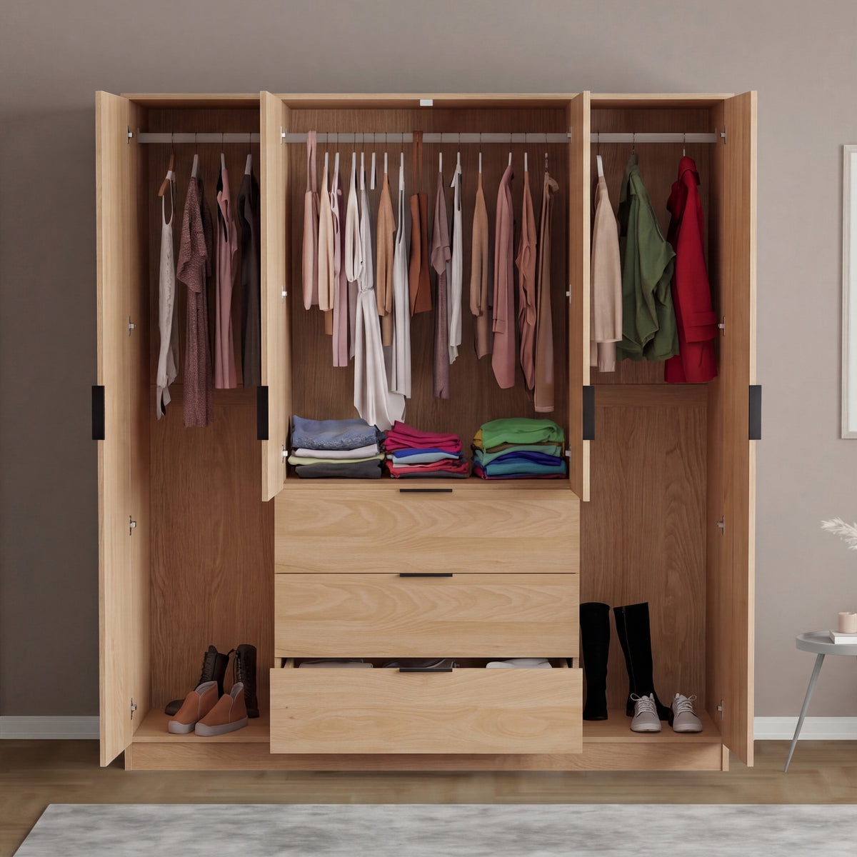 Trega 4 Door 3 Drawer Mirrored Wardrobe, Pine