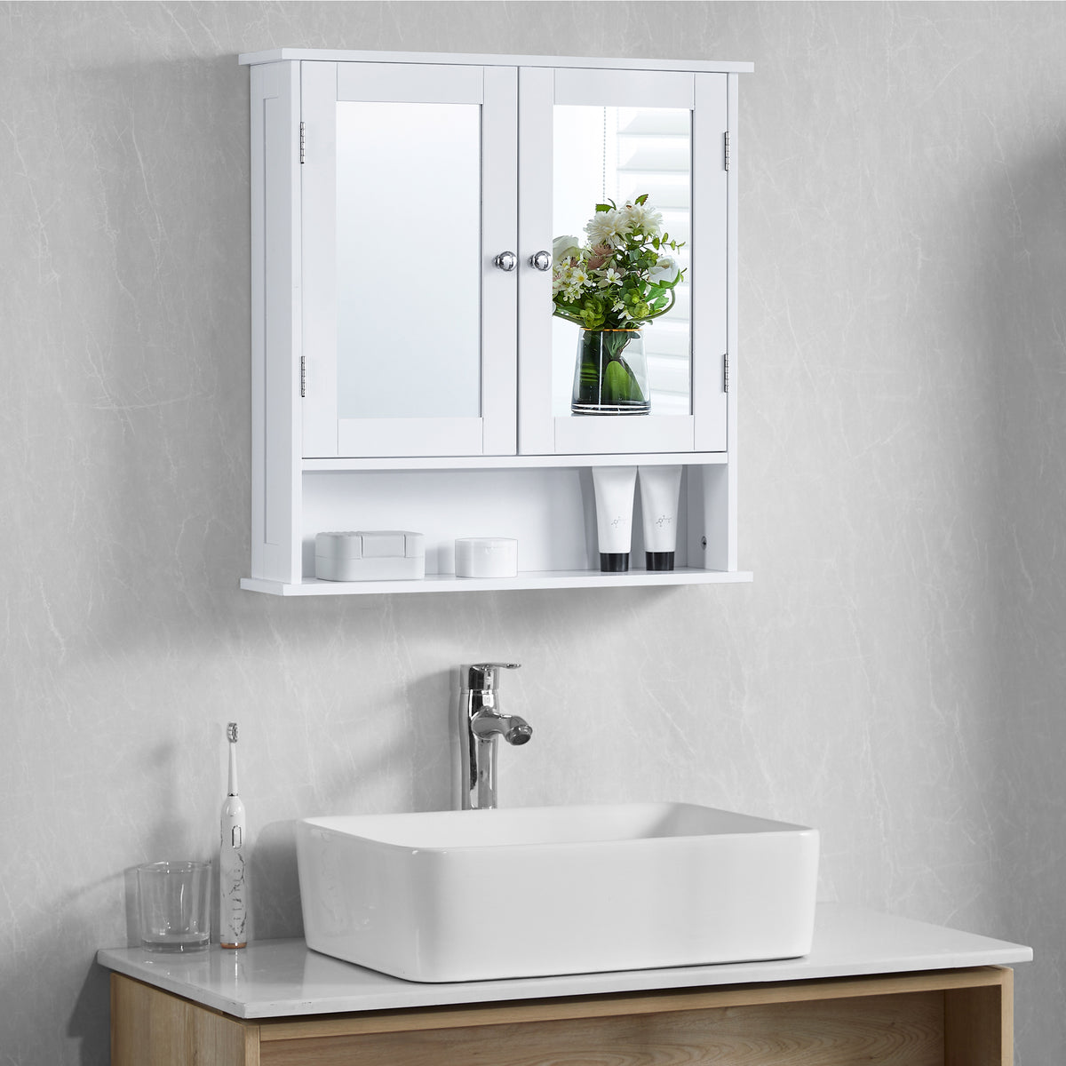 Priano 2-Door Mirrored Wall Cabinet With Shelf, White