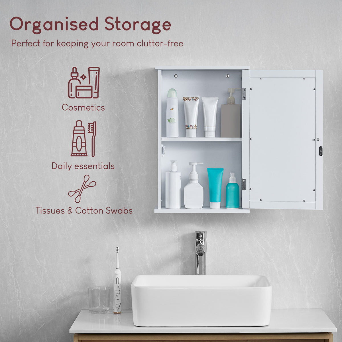 Priano 1-Door Mirrored Wall Cabinet, White