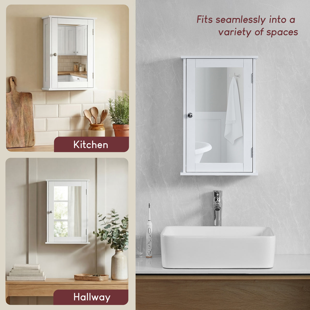 Priano 1-Door Mirrored Wall Cabinet, White