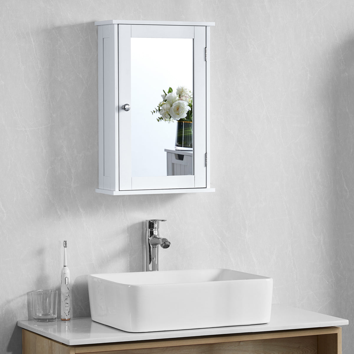 Priano 1-Door Mirrored Wall Cabinet, White