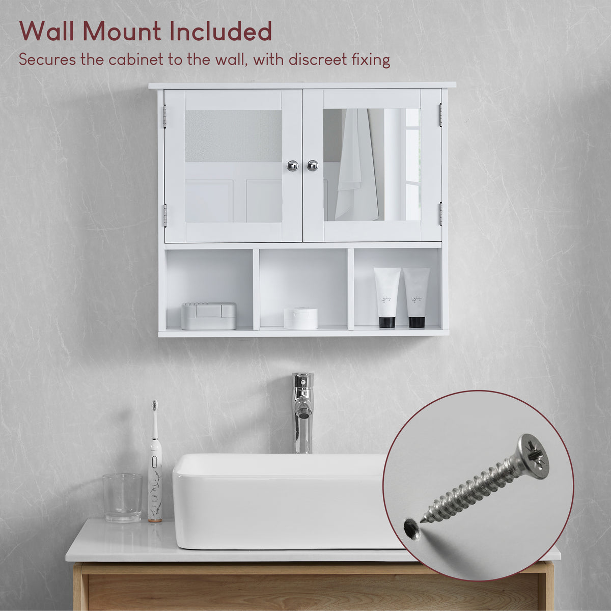 Priano 2-Door Mirrored Wall Cabinet With 3 Compartments - White