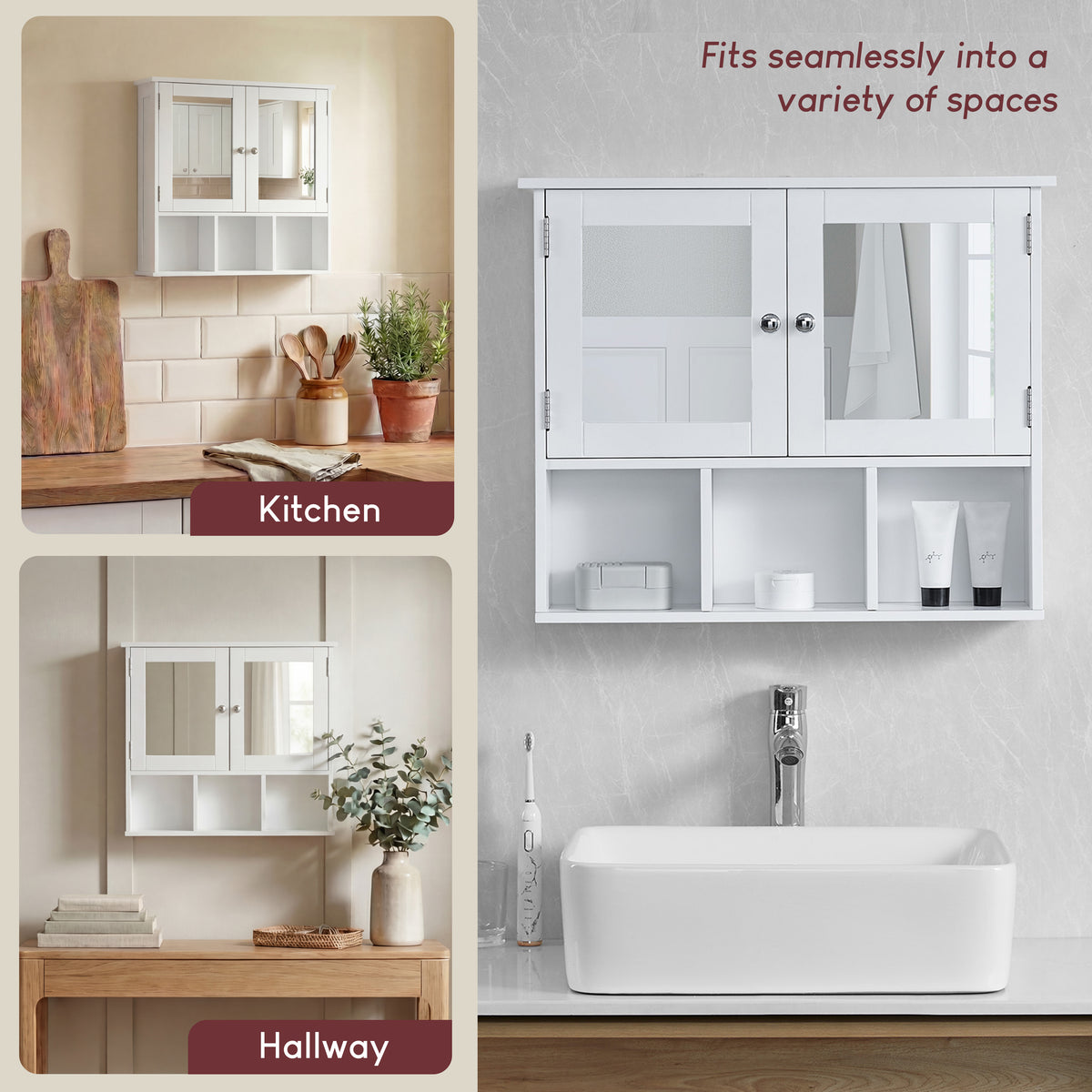 Priano 2-Door Mirrored Wall Cabinet With 3 Compartments - White