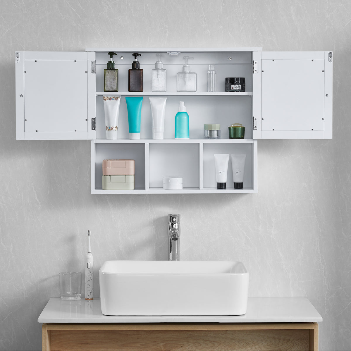 Priano 2-Door Mirrored Wall Cabinet With 3 Compartments - White