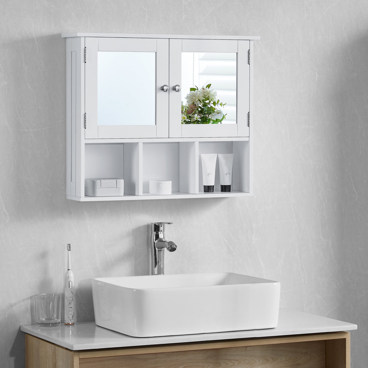 Priano 2-Door Mirrored Wall Cabinet With 3 Compartments - White