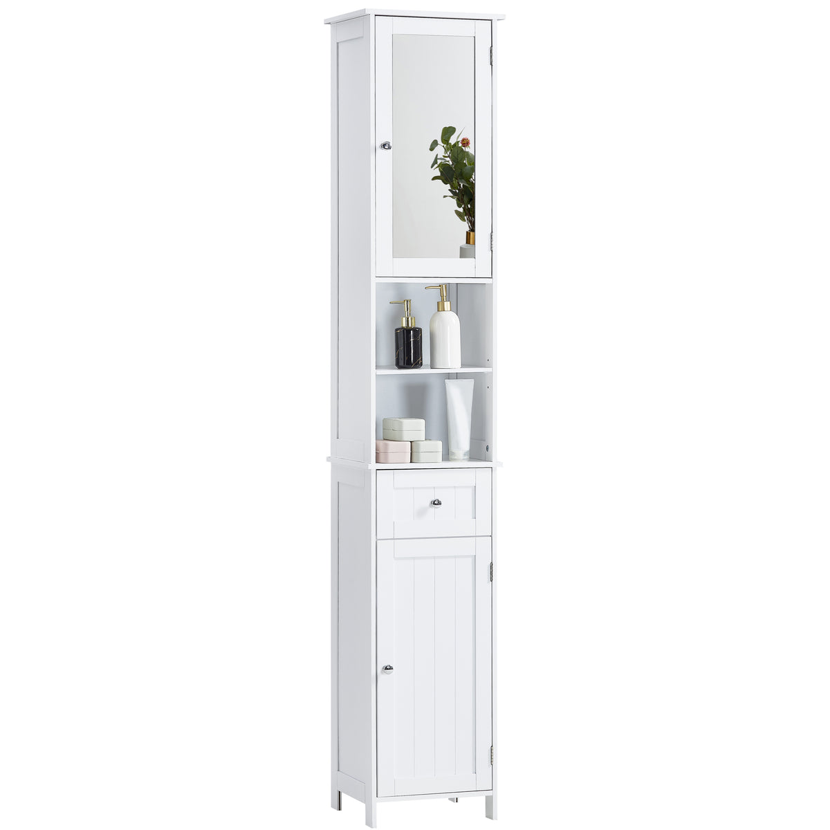Priano 2-Door 1-Drawer Tall Cabinet With Mirror - White