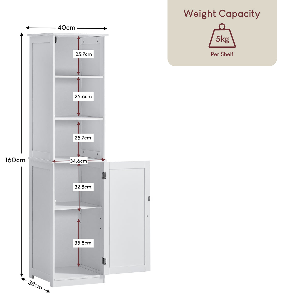 Priano 1-Door 2-Shelf Tall Cabinet, White