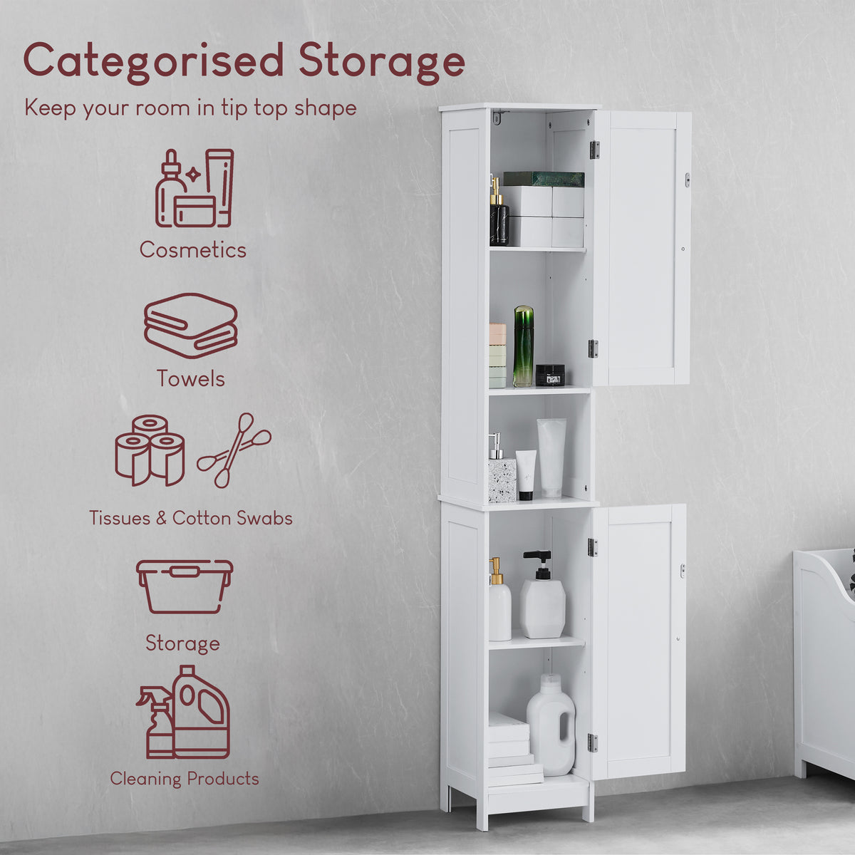 Priano 2-Door Tall Cabinet - White