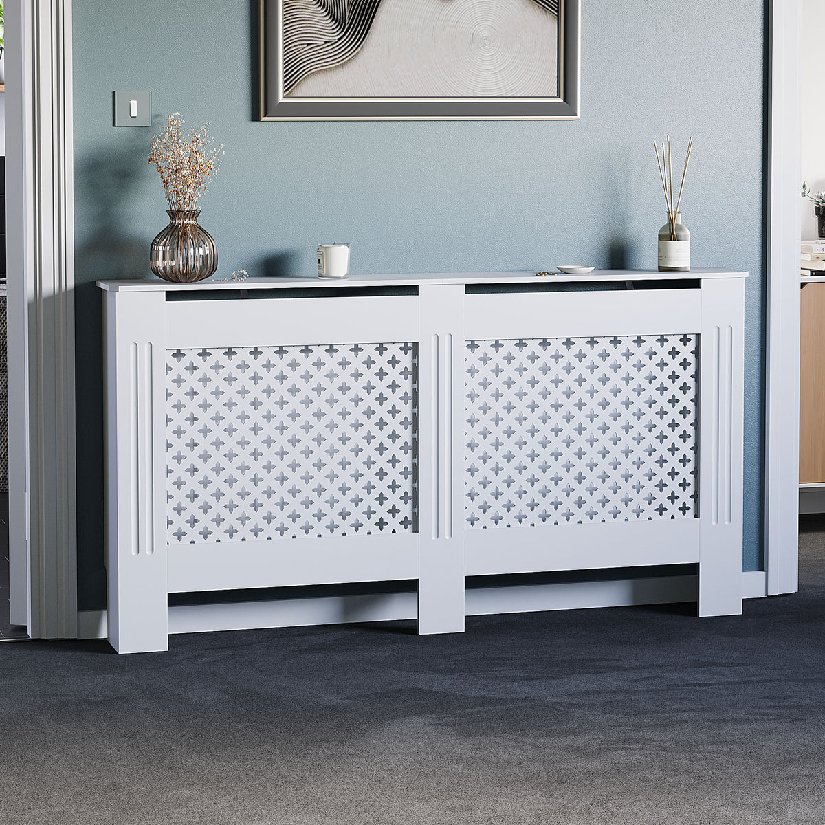 Oxford Radiator Cover - White, Large, Modern Design