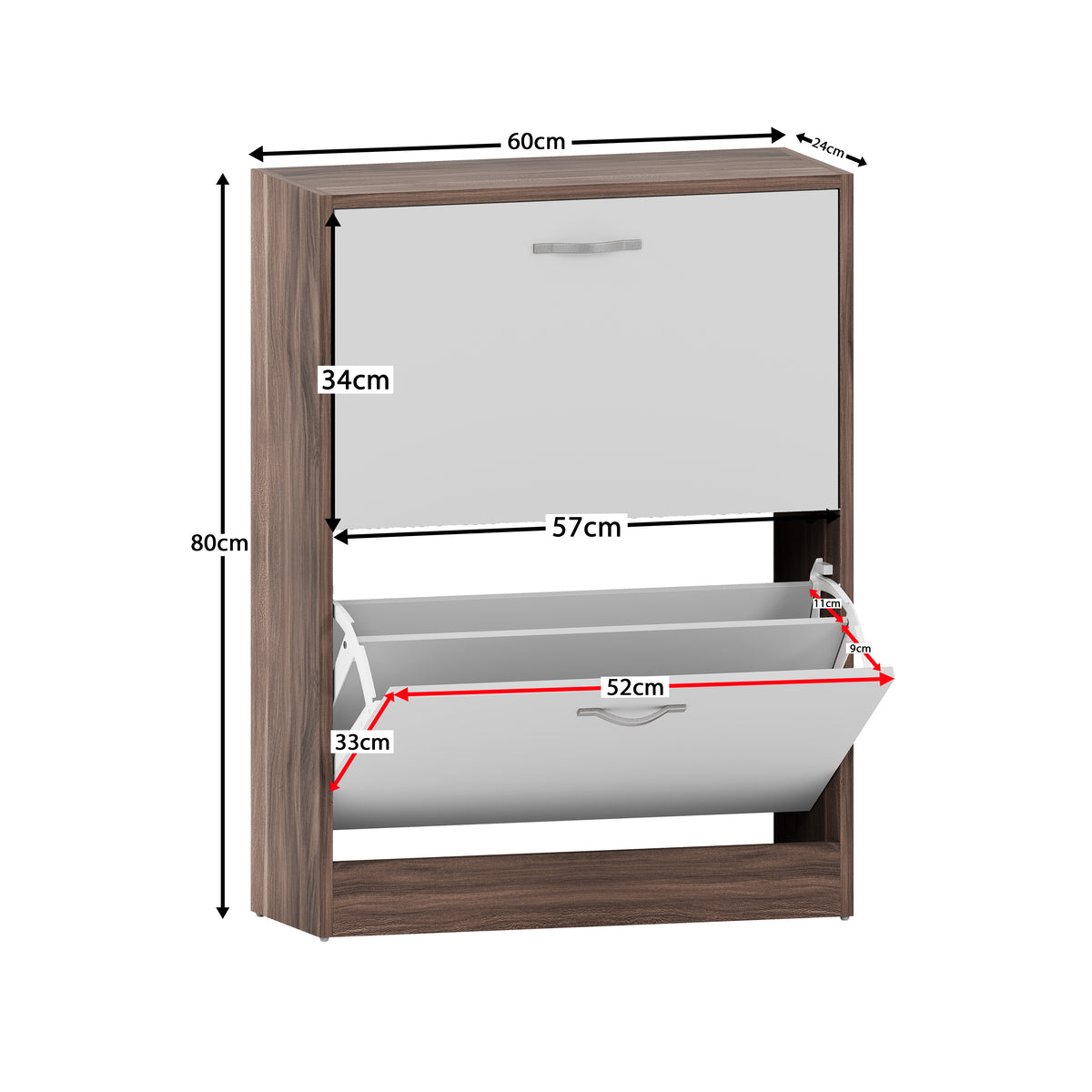 2-Drawer Shoe Cabinet, Walnut & White