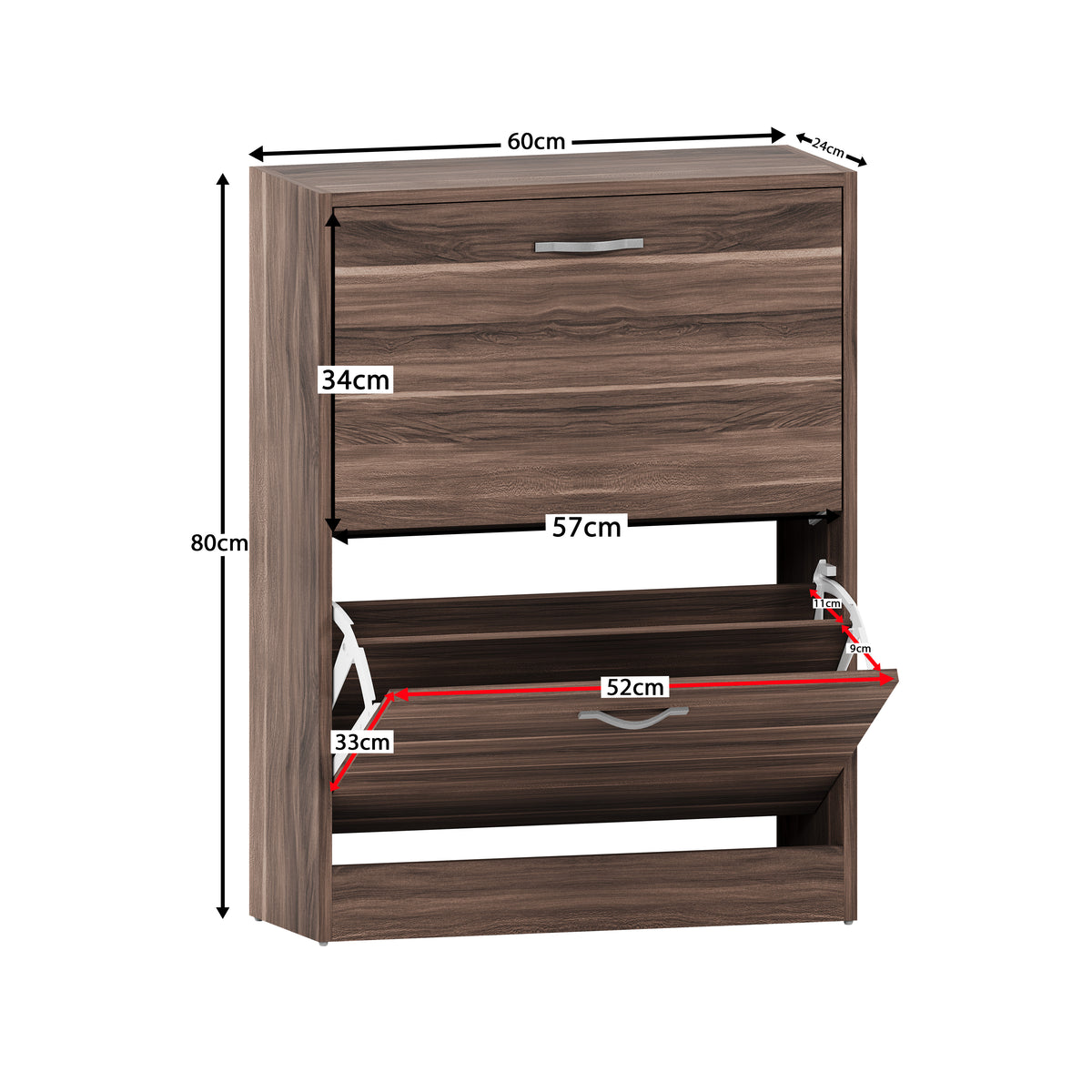 2-Drawer Shoe Cabinet, Walnut