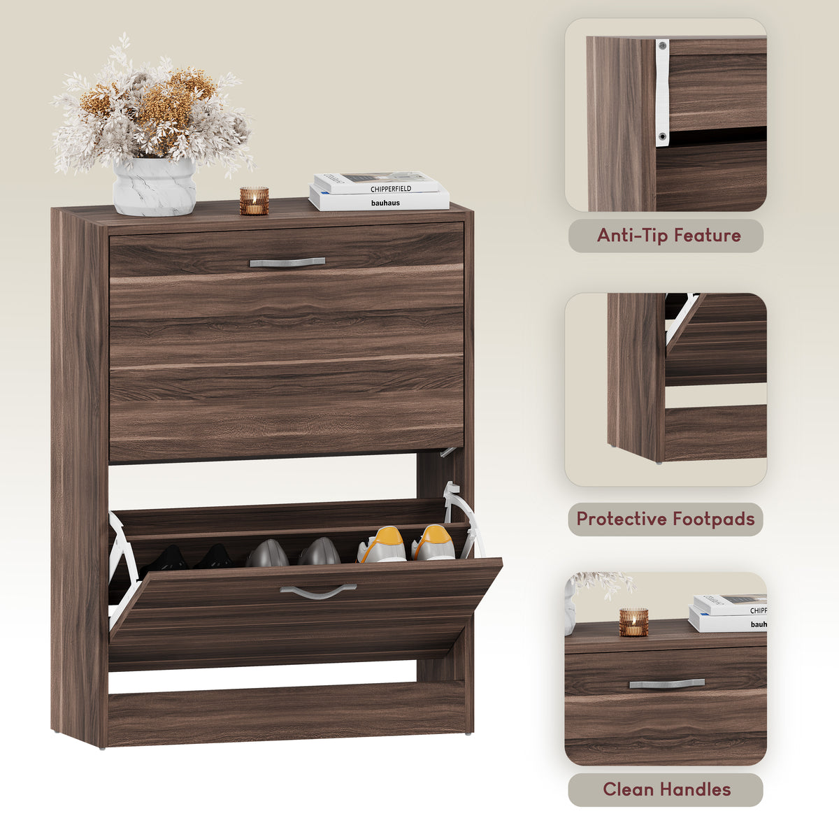 2-Drawer Shoe Cabinet, Walnut