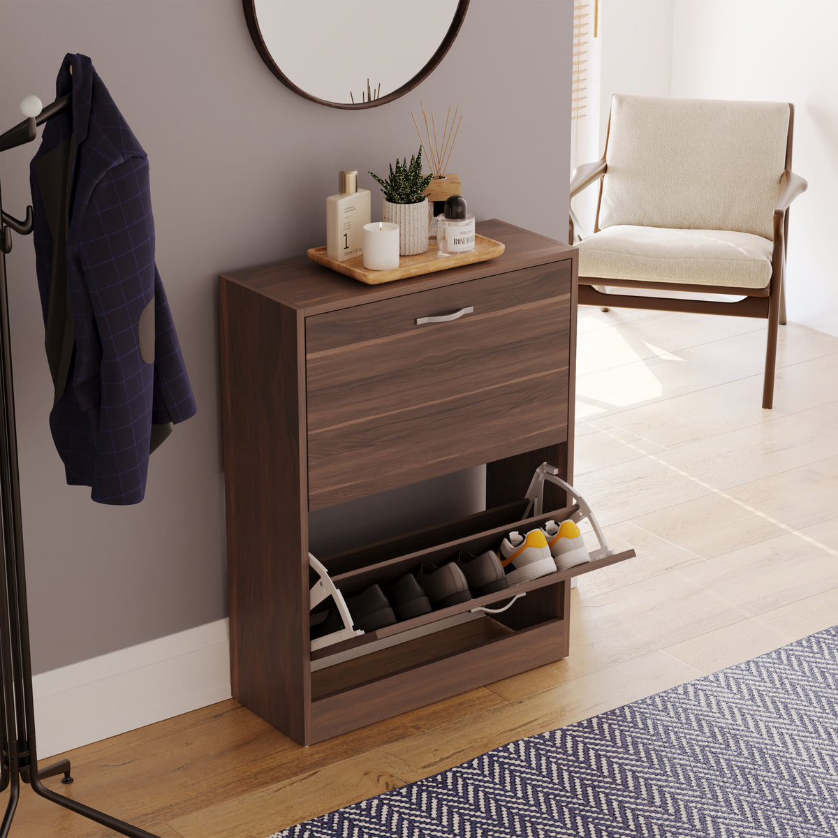 2-Drawer Shoe Cabinet, Walnut