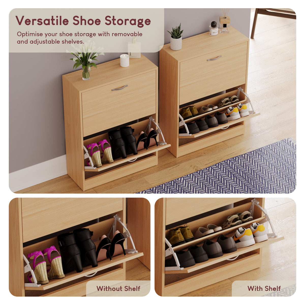 2-Drawer Shoe Cabinet, Pine