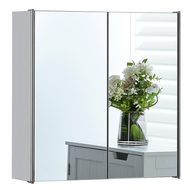 Tiano Mirrored Double Cabinet - Stainless Steel