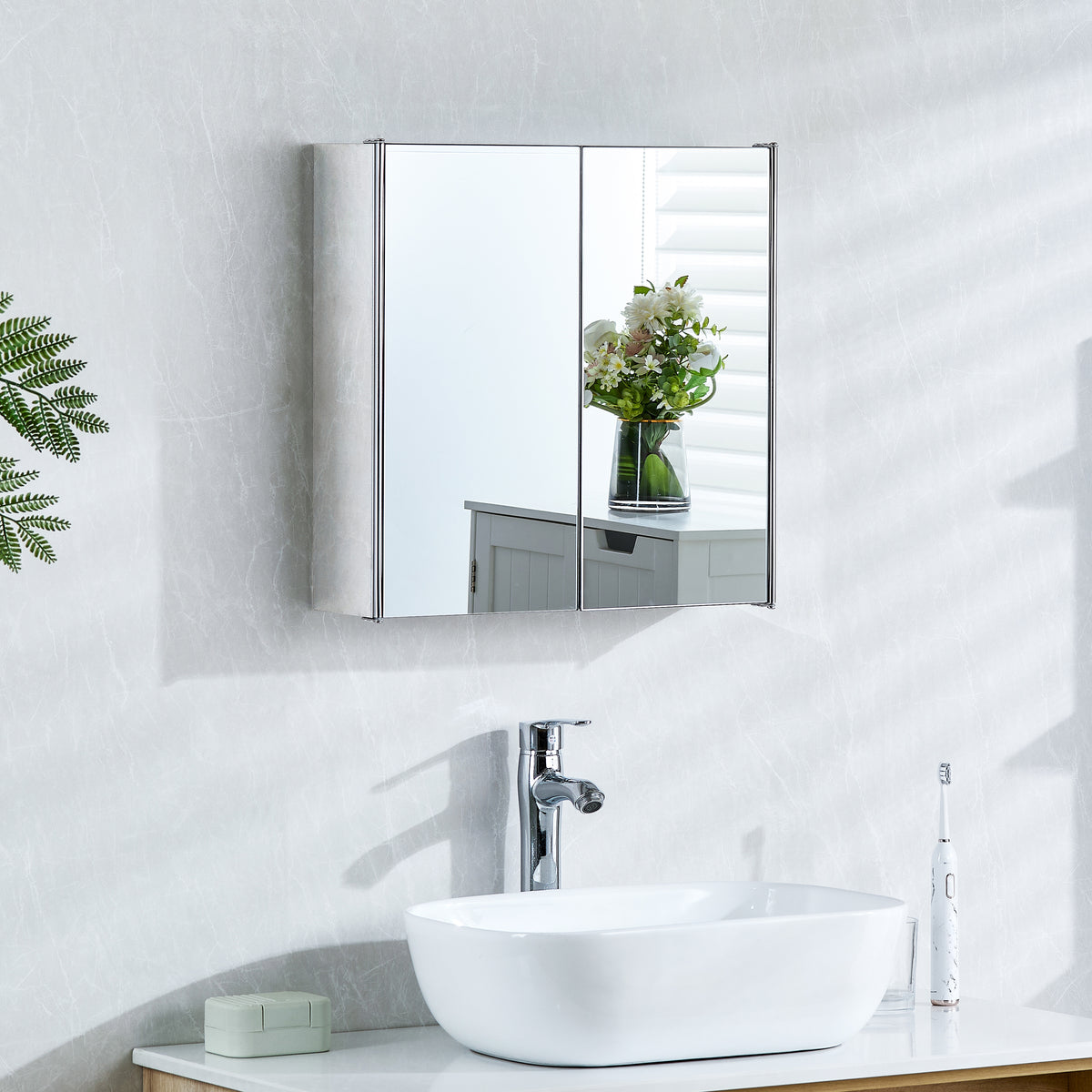 Tiano Mirrored Double Cabinet - Stainless steel