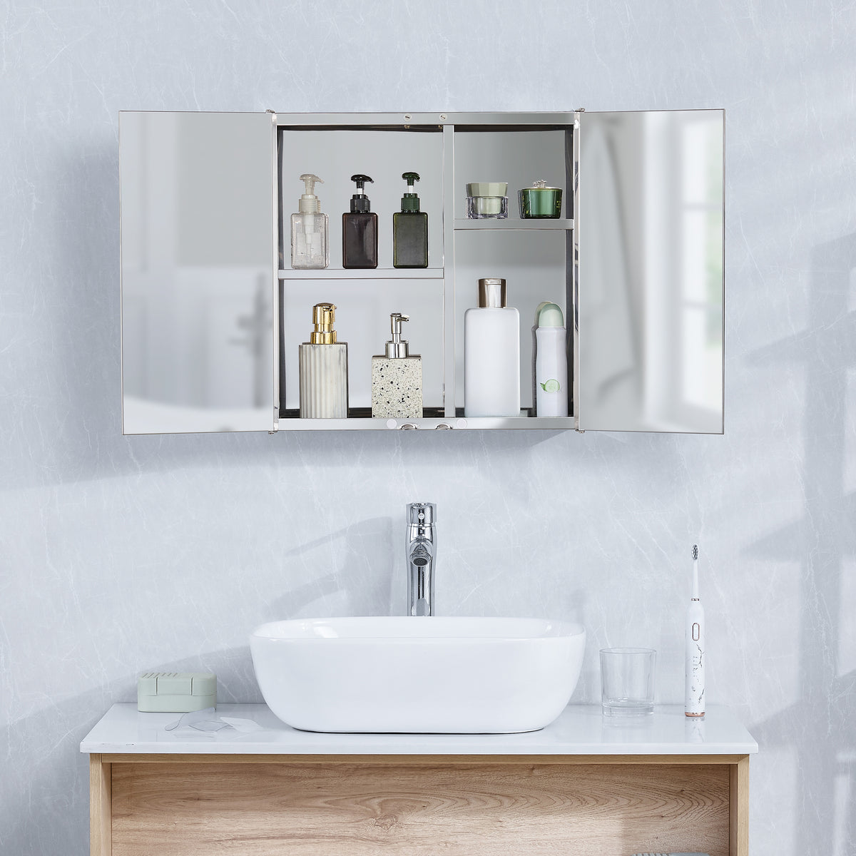 Tiano Mirrored Double Cabinet - Stainless steel