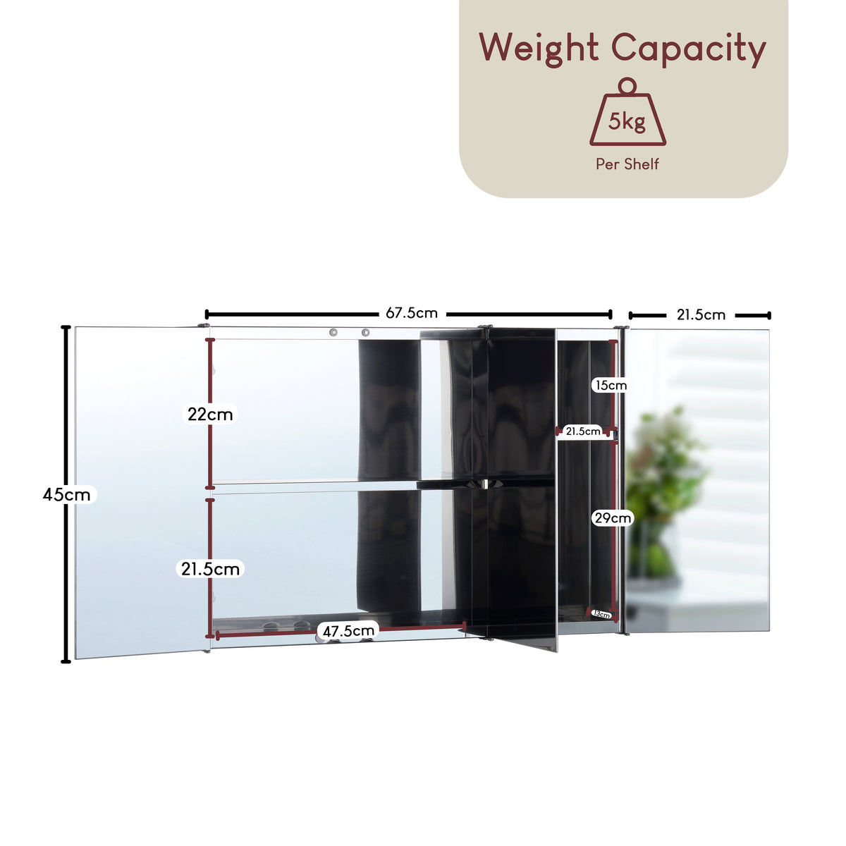 Tiano Mirrored Triple Cabinet - Stainless steel