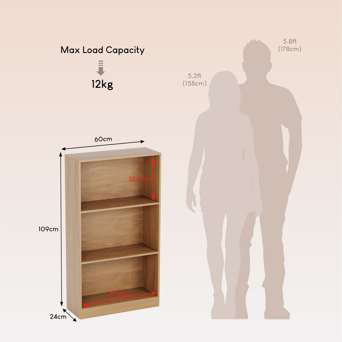 Cambridge 3-Tier Medium Bookcase - Oak