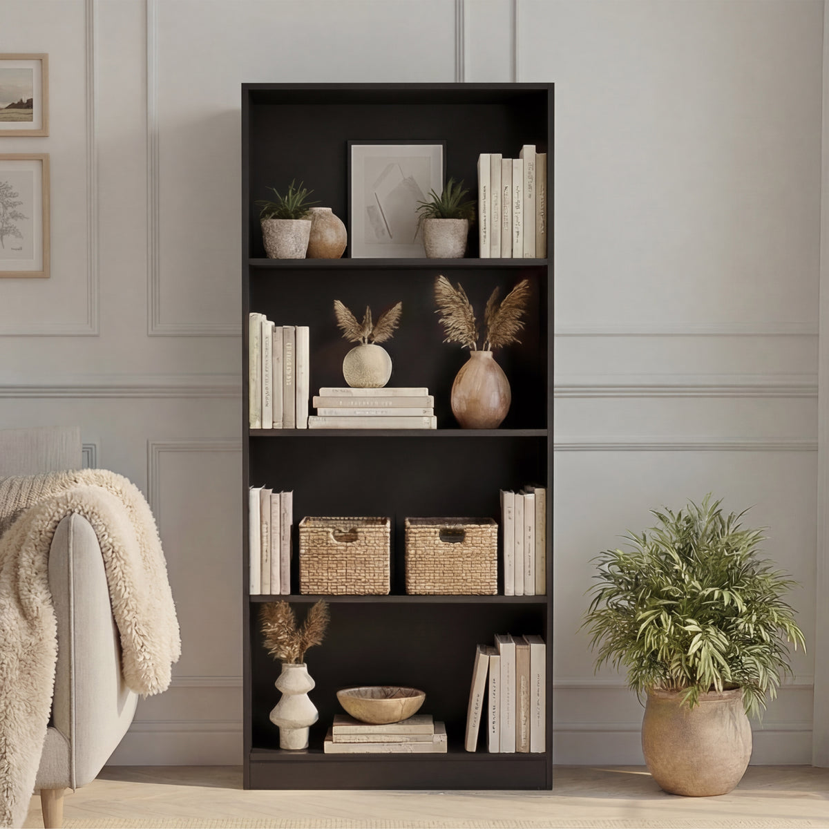 Cambridge 4-Tier Large Bookcase, Black