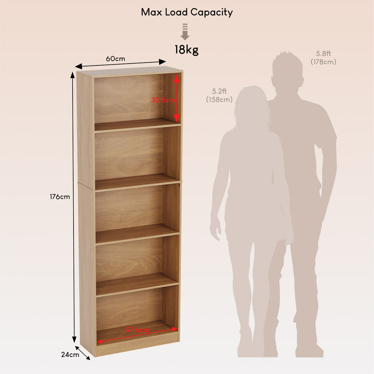Cambridge 5-Tier Extra Large Bookcase - Oak